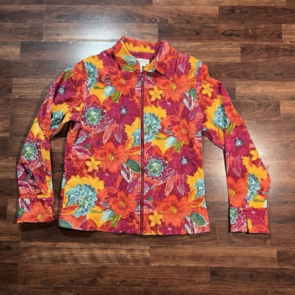 Coldwater‎ Creek Bright Art-to-Wear Tropic Floral Open Cotton Twill Jacket Sz S